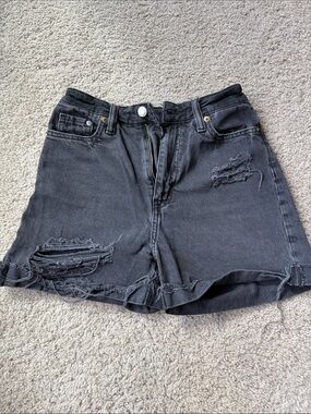 H&M &Denim Black Distressed High-Rise Jean Shorts